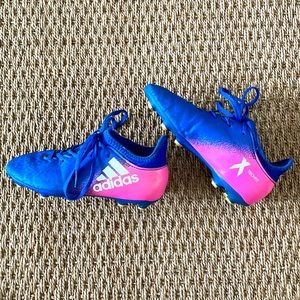 Adidas TechFit Soccer Cleats Girl Size 1 Pink & Blue